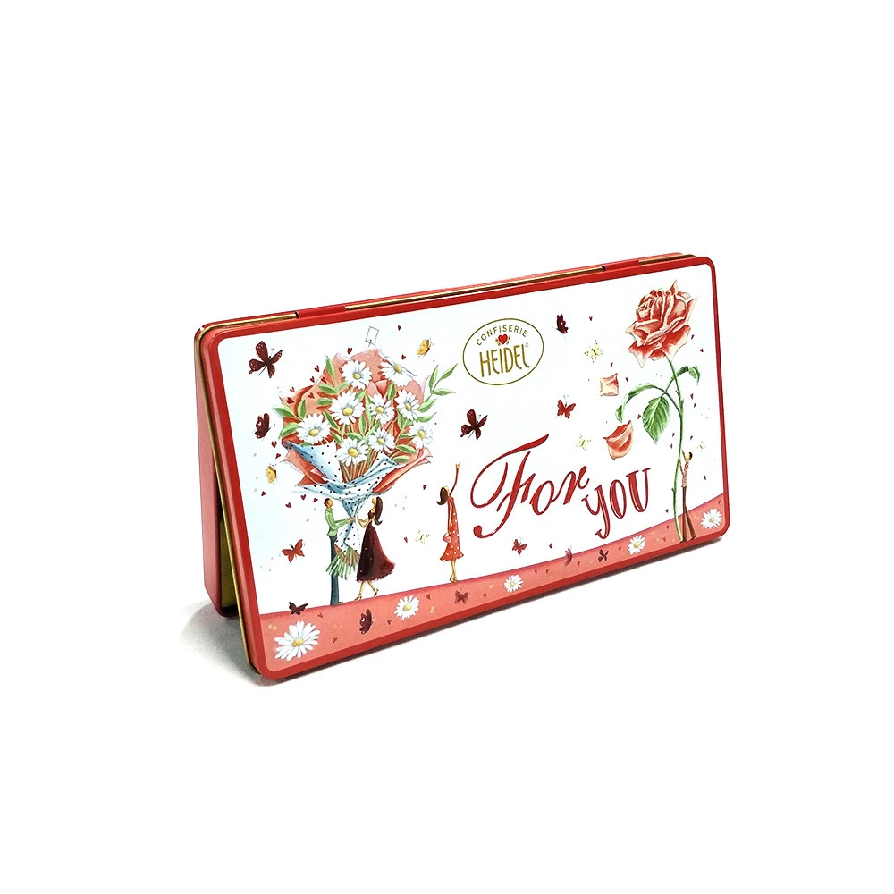 Custom Embossed Big Thin Rectangular Christmas Holiday Gift Tin with Pet Tray